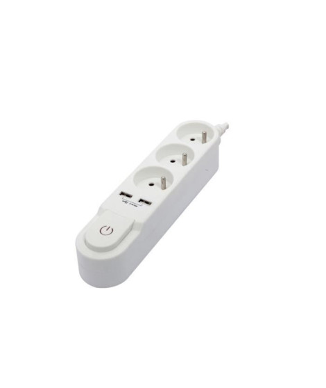 Occasion -CHACON Bloc multiprise avec interrupteur 3 prises 16 A et 2 sorties USB 2 A, câble 1,5 m blanc