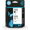 Occasion-HP 305 Pack de 2 Cartouches d'Encre Noire et Trois Couleurs Authentiques